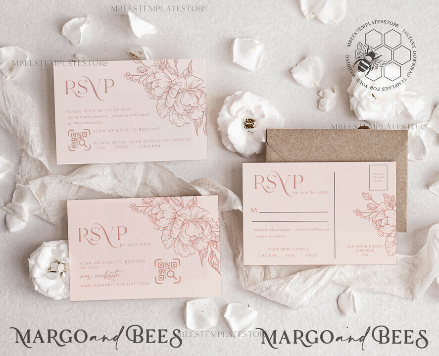 TEMPLETT  
 Hochzeits Einladung Download Boho Blush Pink Hochzeits-Einladungen Set Vorlage, Sofortiger Download Druckbare Einladungen für den Heimdruck, Bogenblumen Hochzeits Einladungskarte