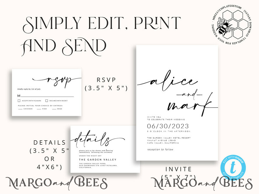 TEMPLETT  
 Hochzeits Einladung Download Moderne Hochzeitskarten-Vorlage, Sofortiger Download Boho Hochzeitskarten, Einfache druckbare Hochzeitskarten-Vorlage Elegante Einladungen