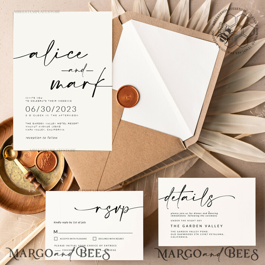 TEMPLETT  
 Hochzeits Einladung Download Moderne Hochzeitskarten-Vorlage, Sofortiger Download Boho Hochzeitskarten, Einfache druckbare Hochzeitskarten-Vorlage Elegante Einladungen