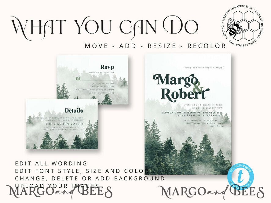 TEMPLETT wedding invitation download Forest Greenery Mountain wedding invitation template, Instant download Simple Wedding Invites, Greenery Wedding Invitation Printable Template, Forest invites