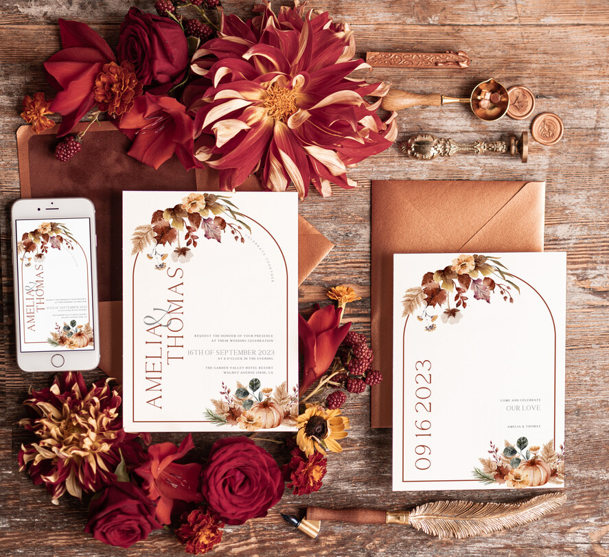 TEMPLETT wedding invitation download Rustic Ivory wedding Invitations Set and Electronic Wedding Invitation Template, Fall Instant Download Printable Invites Home Printing, Autumn Simple Boho Wedding Invitation Card Set