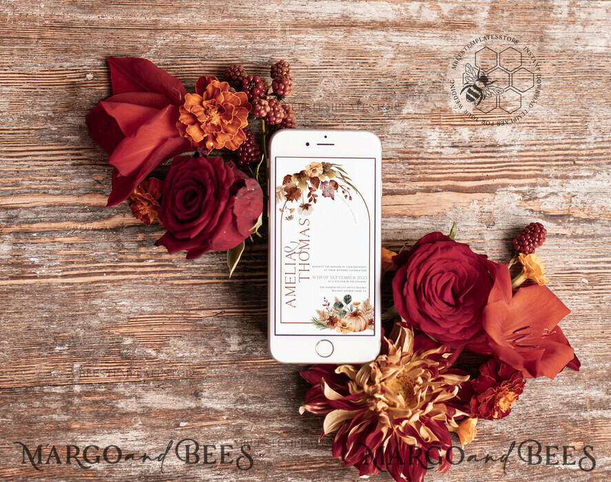 TEMPLETT wedding invitation download Rustic Ivory wedding Invitations Set and Electronic Wedding Invitation Template, Fall Instant Download Printable Invites Home Printing, Autumn Simple Boho Wedding Invitation Card Set
