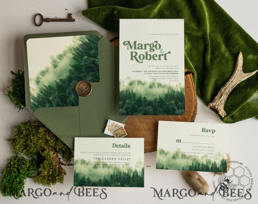 TEMPLETT wedding invitation download Forest Mountain wedding invitation template, Instant download Simple Wedding Invites, Greenery Wedding Invitation Printable Template, Forest invites