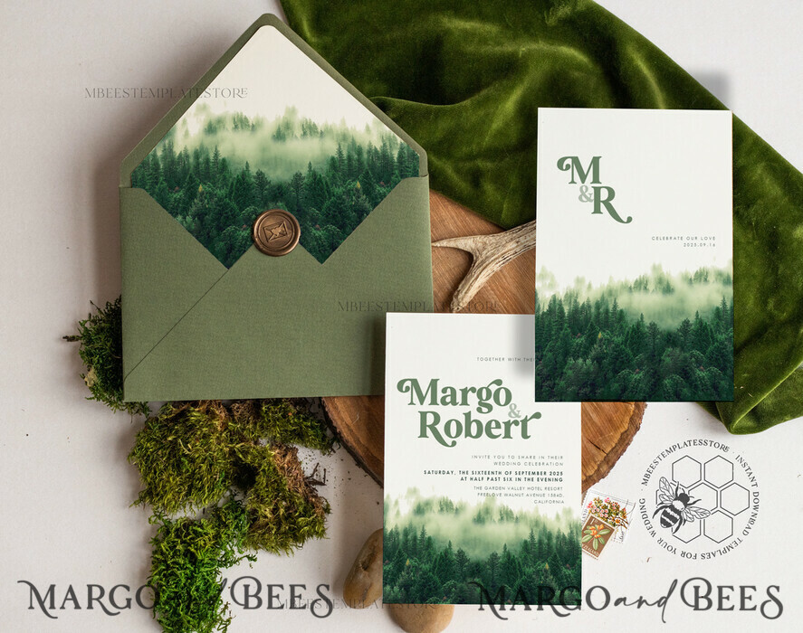 TEMPLETT wedding invitation download Forest Mountain wedding invitation template, Instant download Simple Wedding Invites, Greenery Wedding Invitation Printable Template, Forest invites