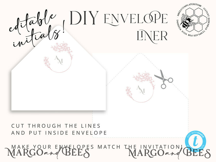 TEMPLETT wedding invitation download Elegant Blush wedding Invitation Template, Instant Download Printable Invites Home Printing, Pink Wedding Invitation Set Template Cards Set