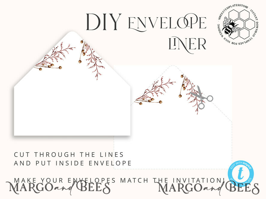 TEMPLETT wedding invitation download Boho fall wedding Invitations Set Template, Instant Download Printable Invites Home Printing, Terracotta Autumn Simple Invitation Card Set