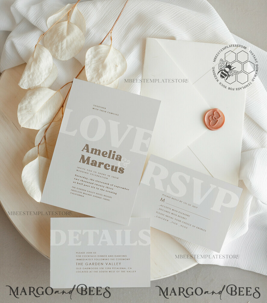 TEMPLETT wedding invitation download Simple wedding invitation template, Instant download Boho Wedding Invites, Elegant Wedding Invitation Printable Template, Modern Invites