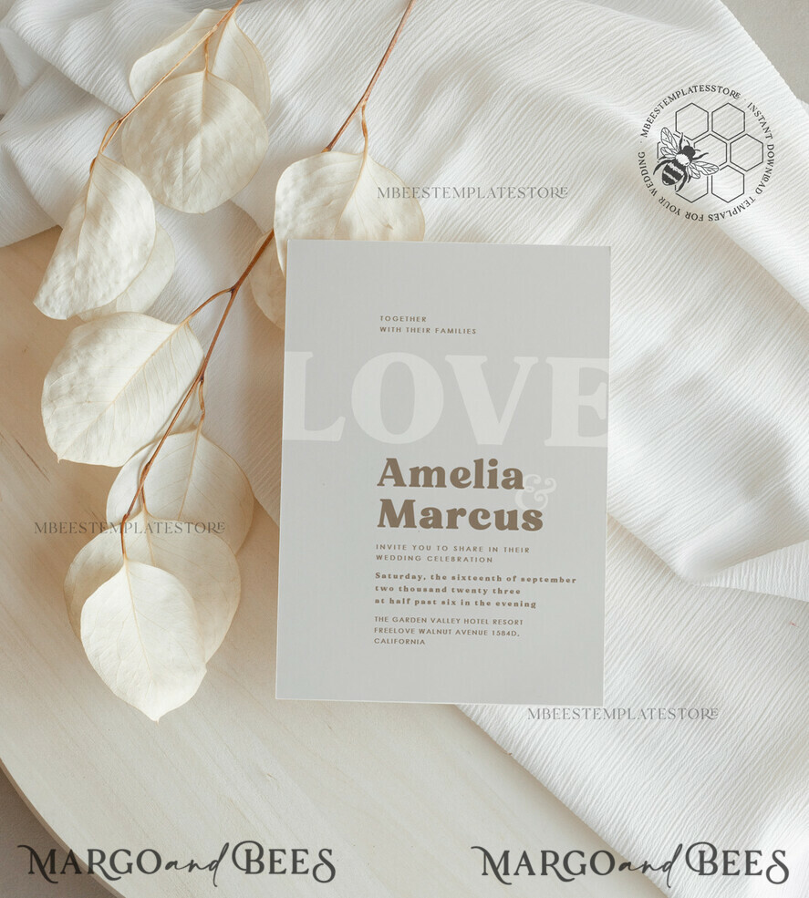 TEMPLETT wedding invitation download Simple wedding invitation template, Instant download Boho Wedding Invites, Elegant Wedding Invitation Printable Template, Modern Invites