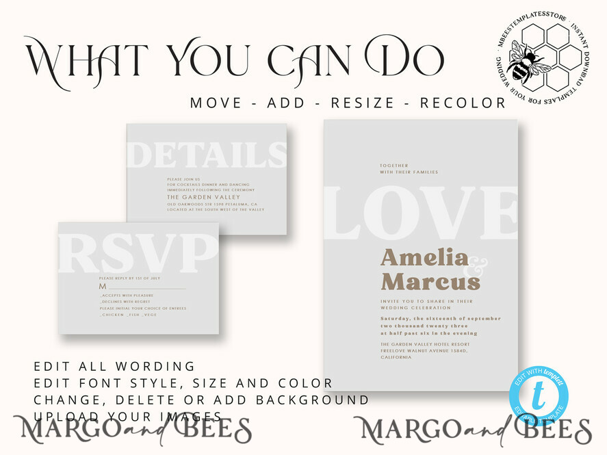 TEMPLETT wedding invitation download Simple wedding invitation template, Instant download Boho Wedding Invites, Elegant Wedding Invitation Printable Template, Modern Invites