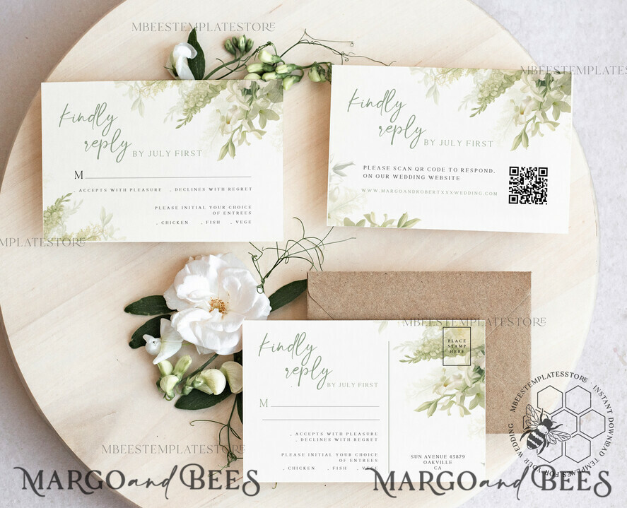 TEMPLETT wedding invitation download Floral Sage Green wedding Invitations Set Template, Instant Download Printable Invites Home Printing, BotanicalWedding Invitation Card