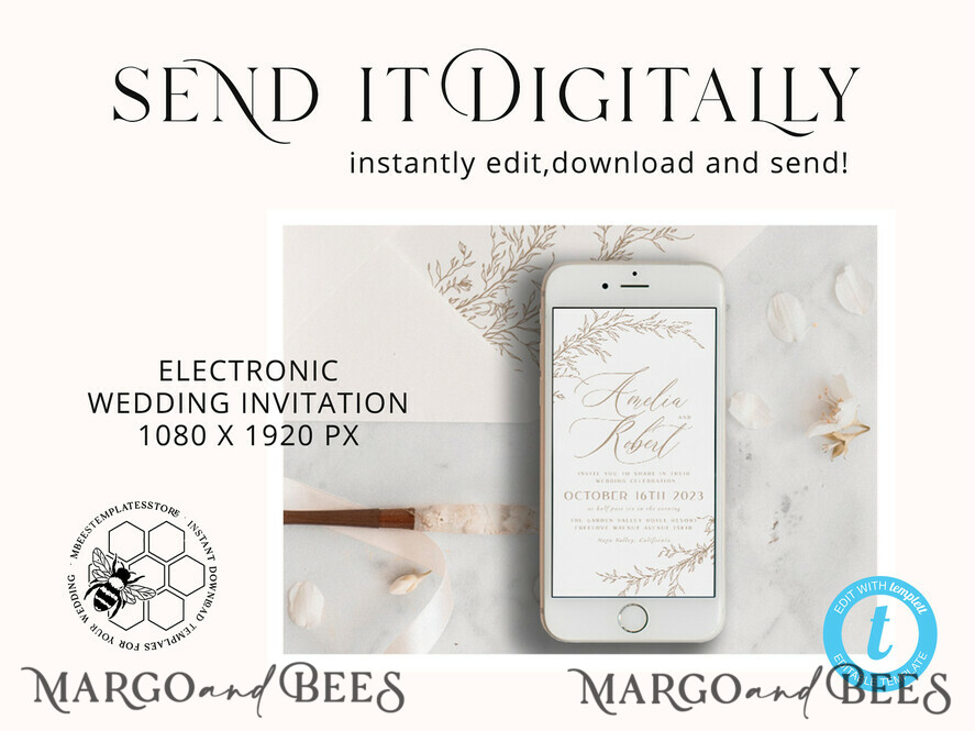 TEMPLETT wedding invitation download Fine Art Blush wedding Invitations Evite Set Template, Instant Download Printable Invites Home Printing, Boho Chick Invitation Set WBoho17