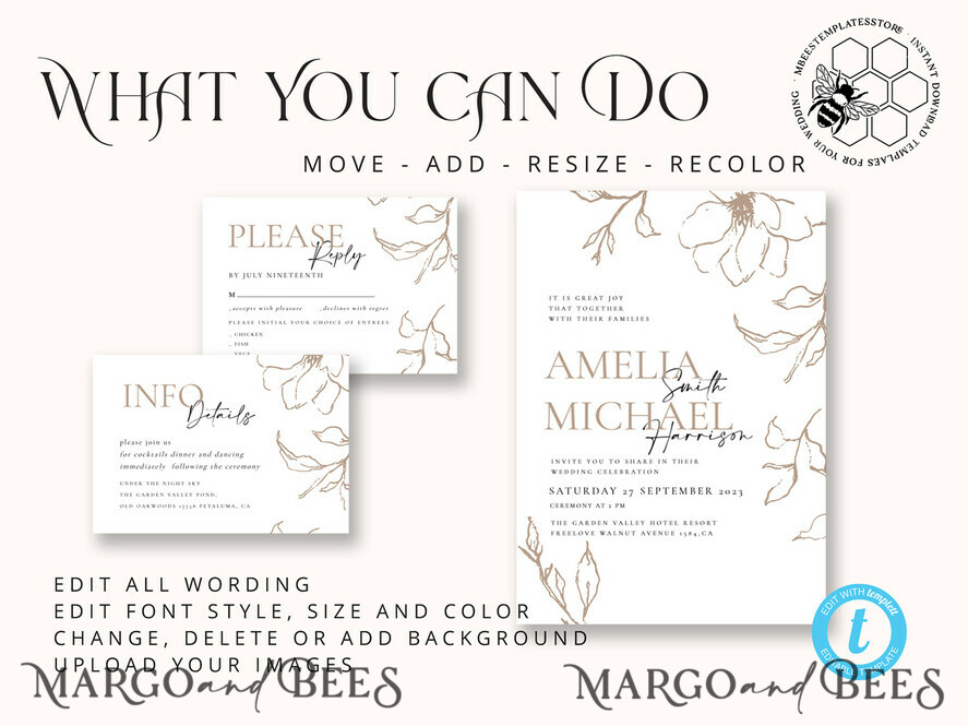 TEMPLETT wedding invitation download Fine art beige wedding invitation template, Instant download Boho Wedding Invites, Simple nude Invitation Printable Template Elegant Invites