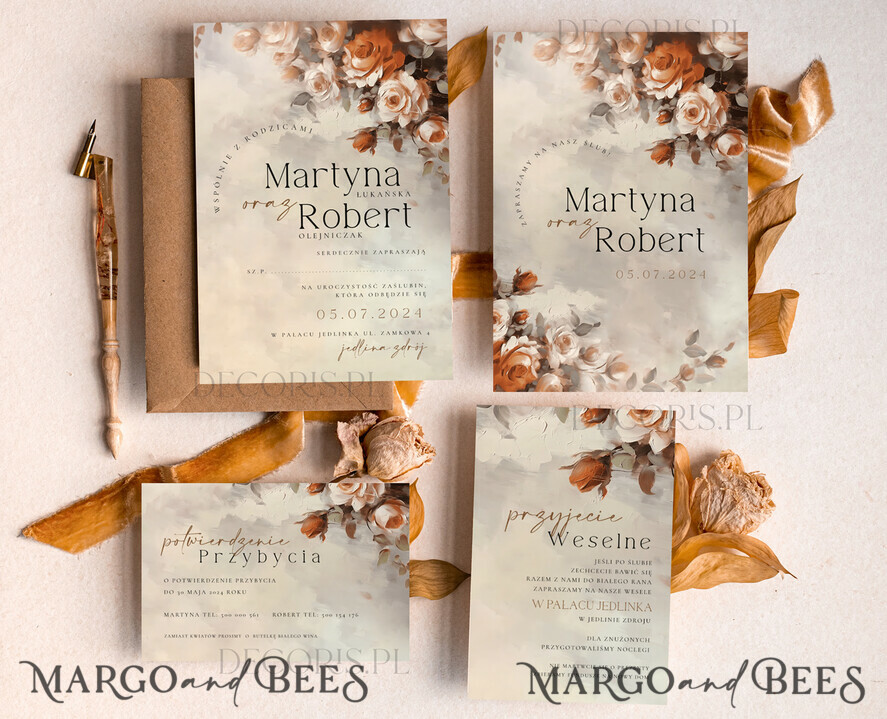 TEMPLETT  
 Hochzeits Einladung Download Terrakotta Vintage Malerei Öl Blumen Hochzeitskarten Set Vorlage Sofortiger Download Druckbare Einladungen Heimdruck Herbsthochzeit Karten
