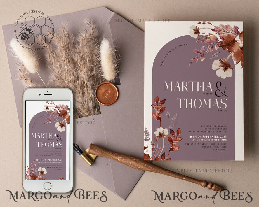 TEMPLETT wedding invitation download Rustic Arch wedding Invitations Set and Electronic Wedding Invitation Template, Instant Download Printable Invites Home Printing, Simple Boho Wedding Invitation Card Set