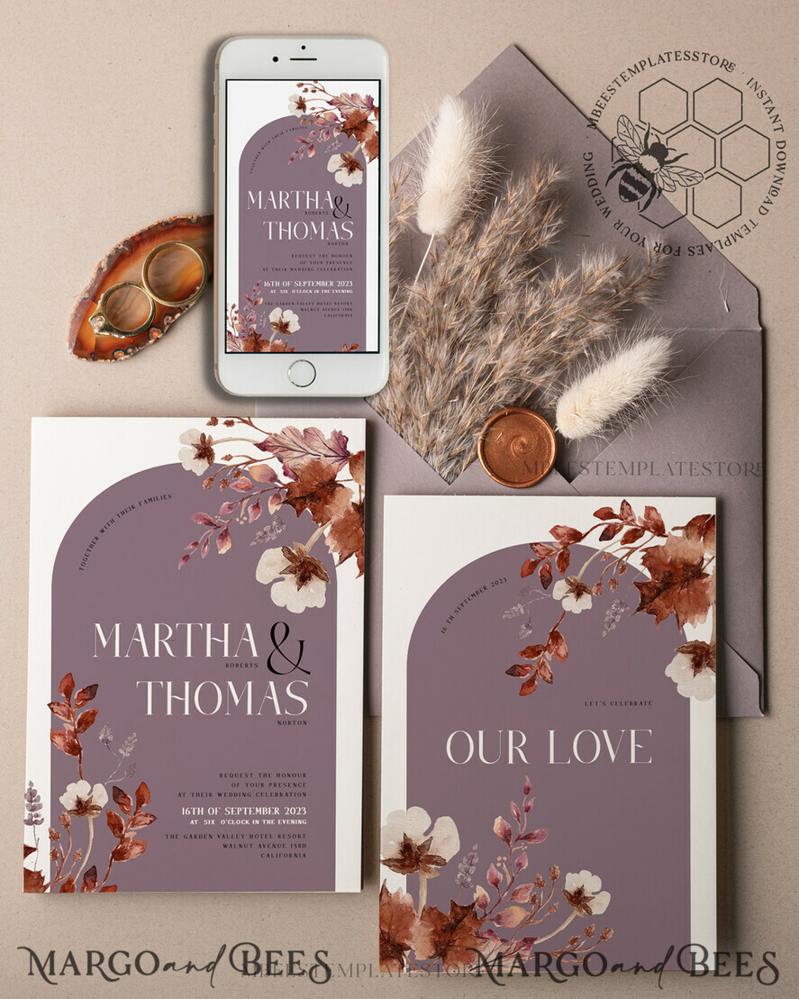 TEMPLETT wedding invitation download Rustic Arch wedding Invitations Set and Electronic Wedding Invitation Template, Instant Download Printable Invites Home Printing, Simple Boho Wedding Invitation Card Set