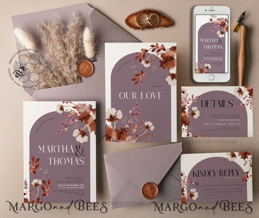 TEMPLETT wedding invitation download Rustic Arch wedding Invitations Set and Electronic Wedding Invitation Template, Instant Download Printable Invites Home Printing, Simple Boho Wedding Invitation Card Set