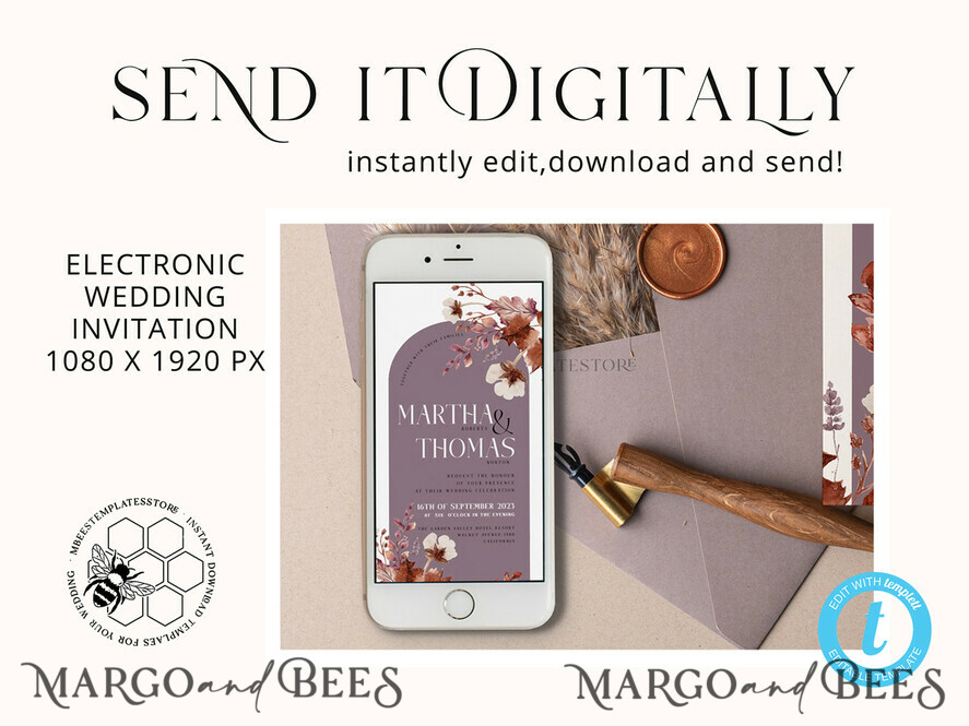 TEMPLETT wedding invitation download Rustic Arch wedding Invitations Set and Electronic Wedding Invitation Template, Instant Download Printable Invites Home Printing, Simple Boho Wedding Invitation Card Set