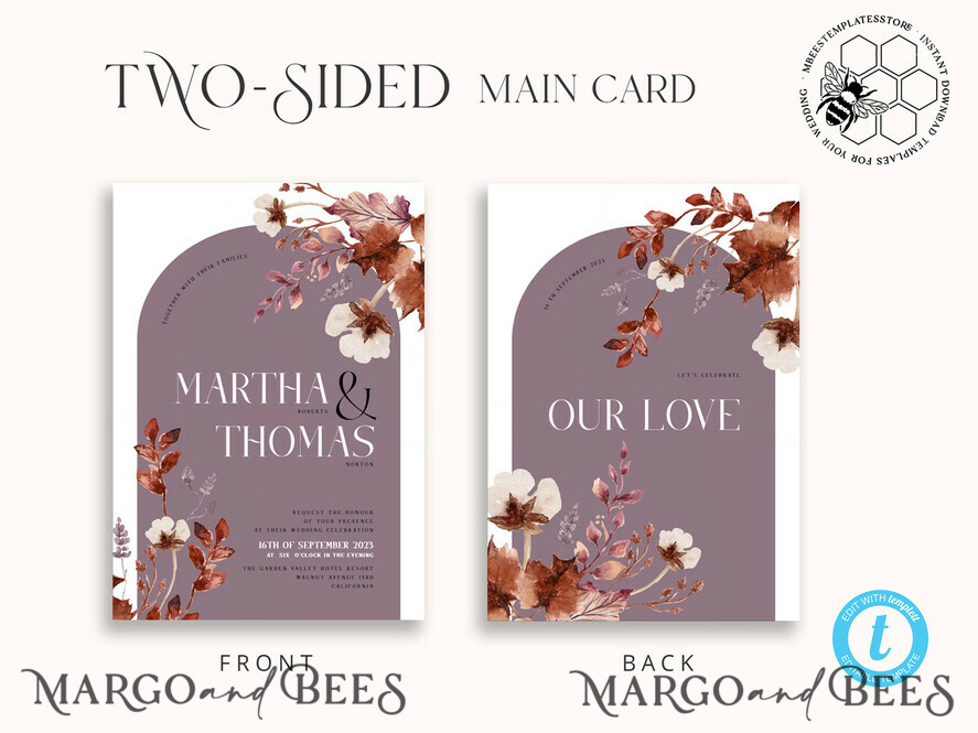 TEMPLETT wedding invitation download Rustic Arch wedding Invitations Set and Electronic Wedding Invitation Template, Instant Download Printable Invites Home Printing, Simple Boho Wedding Invitation Card Set