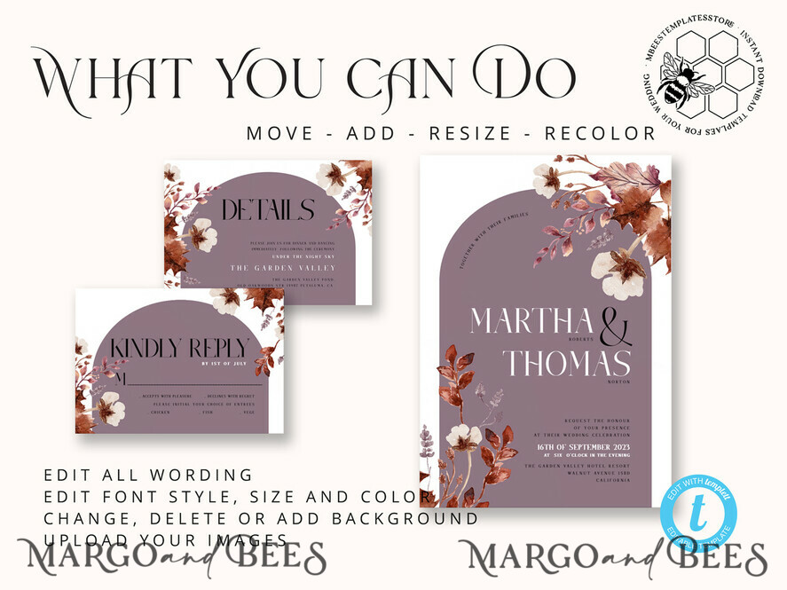 TEMPLETT wedding invitation download Rustic Arch wedding Invitations Set and Electronic Wedding Invitation Template, Instant Download Printable Invites Home Printing, Simple Boho Wedding Invitation Card Set