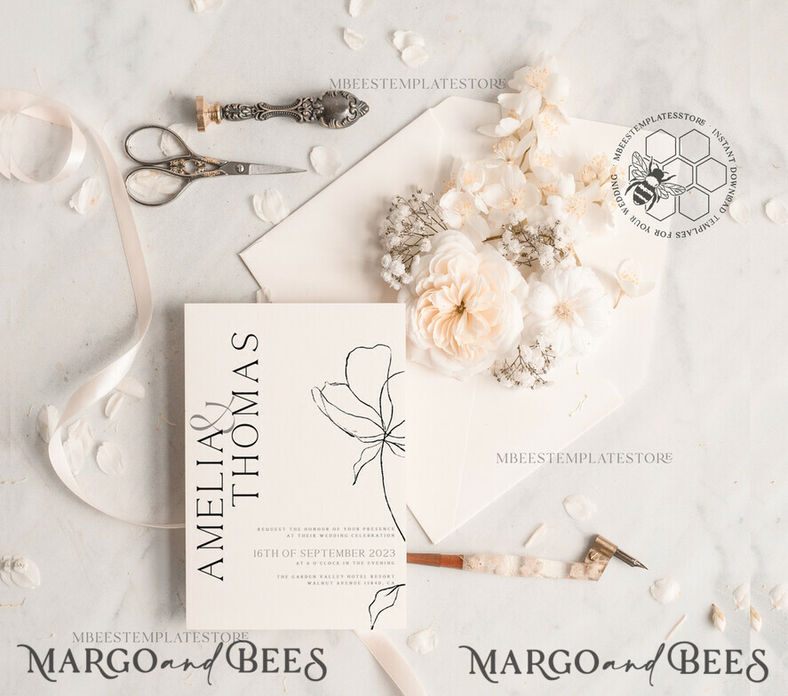 TEMPLETT wedding invitation download Fine art wedding invitation template, Instant download Boho Wedding Invites, Simple Wedding Invitation Printable Template, Elegant Invites