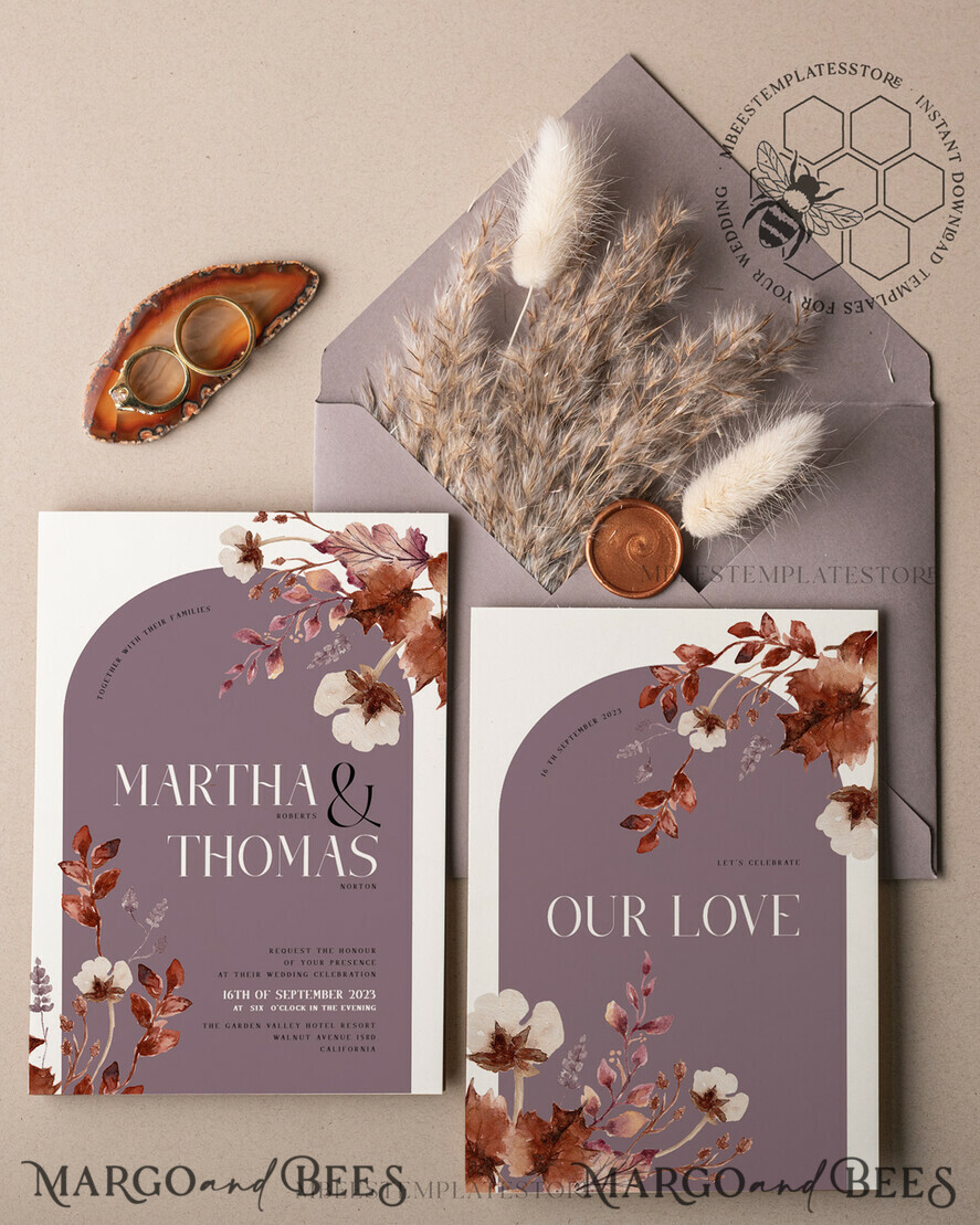 TEMPLETT wedding invitation download Rustic Arch wedding Invitations Set Template, Instant Download Printable Invites Home Printing, Simple Boho Wedding Invitation Card Set