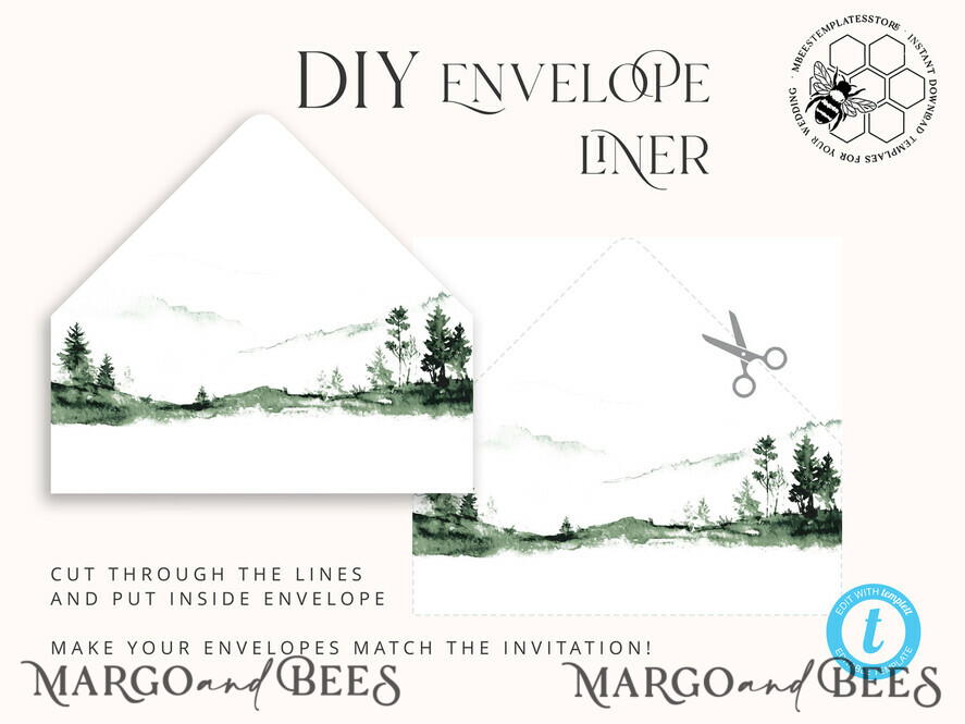TEMPLETT wedding invitation download Forest Simple wedding invitation template, Instant download Mountain Simple Wedding Invites, Greenery Wedding Invitation Printable Template, Forest invites