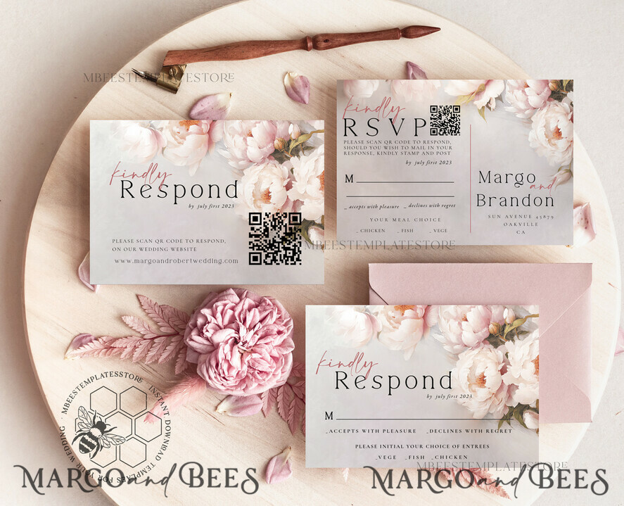 TEMPLETT  
 Hochzeits Einladung Download Blush Pink Vintage Malerei Öl Blumen Hochzeitskarten Set Vorlage, Sofort-Download Druckbare Einladungen Home Printing, Einfache Karten
