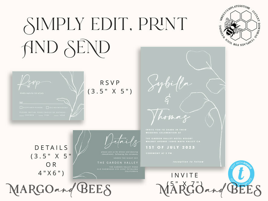TEMPLETT wedding invitation download Minimalist wedding invitation template, Instant download Boho Wedding Invites, Simple Wedding Invitation Printable Template Grey Invitations