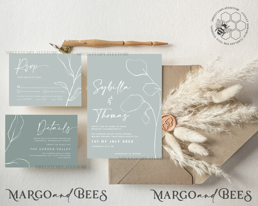 TEMPLETT wedding invitation download Minimalist wedding invitation template, Instant download Boho Wedding Invites, Simple Wedding Invitation Printable Template Grey Invitations