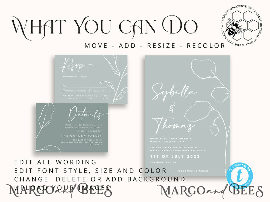 TEMPLETT wedding invitation download Minimalist wedding invitation template, Instant download Boho Wedding Invites, Simple Wedding Invitation Printable Template Grey Invitations