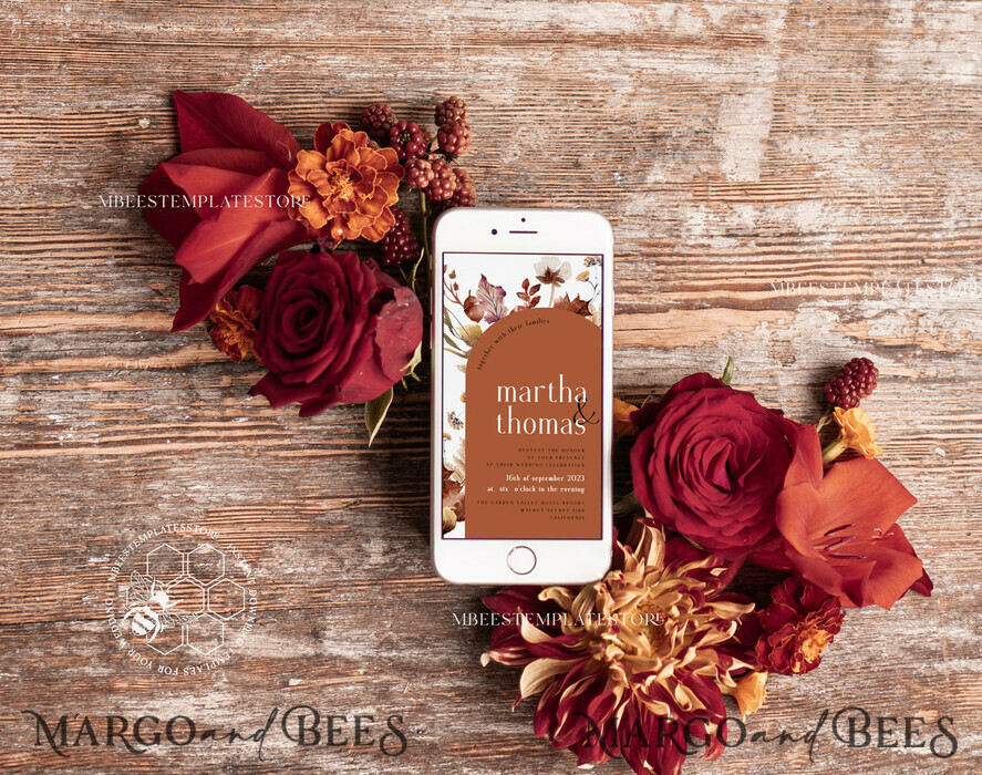 TEMPLETT wedding invitation download Burnt Orange Arch wedding Invitation Set Template, Instant Download Printable Invites Home Printing, Simple Boho Wedding Invitation Card Set, rust inviation template , copper fall invites instant download template online evite set