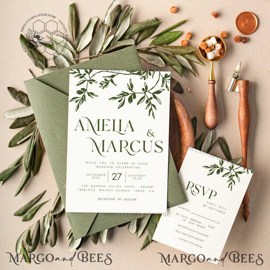 TEMPLETT  
 Hochzeits Einladung Download Minimalistische Olivenhochzeits-Einladungsvorlage Sofort-Download, Druckbare Einladungen für eine Hochzeit in der Toskana zum Heimdruck, Hochzeitsinvitation-Set Italien