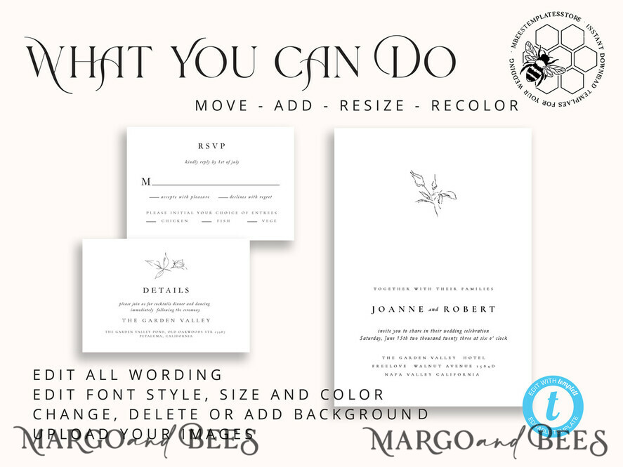 TEMPLETT wedding invitation download Fine art wedding invitation template, Instant download Boho Wedding Invites, Simple Wedding Invitation Printable Template Rustic Invitations