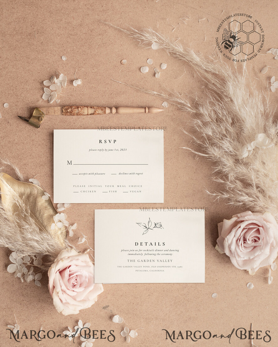 TEMPLETT wedding invitation download Fine art wedding invitation template, Instant download Boho Wedding Invites, Simple Wedding Invitation Printable Template Rustic Invitations