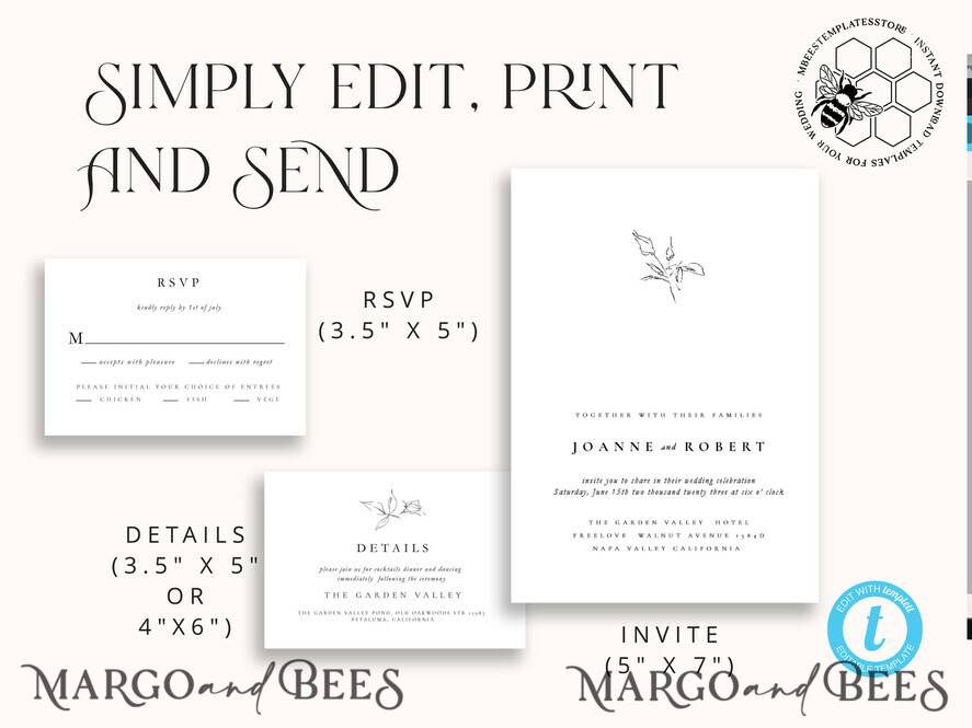TEMPLETT wedding invitation download Fine art wedding invitation template, Instant download Boho Wedding Invites, Simple Wedding Invitation Printable Template Rustic Invitations