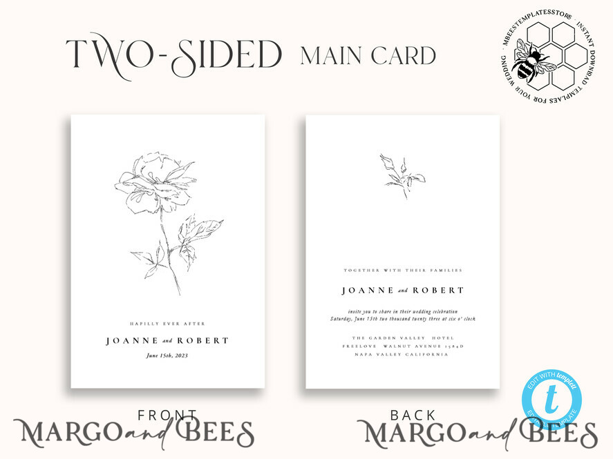 TEMPLETT wedding invitation download Fine art wedding invitation template, Instant download Boho Wedding Invites, Simple Wedding Invitation Printable Template Rustic Invitations