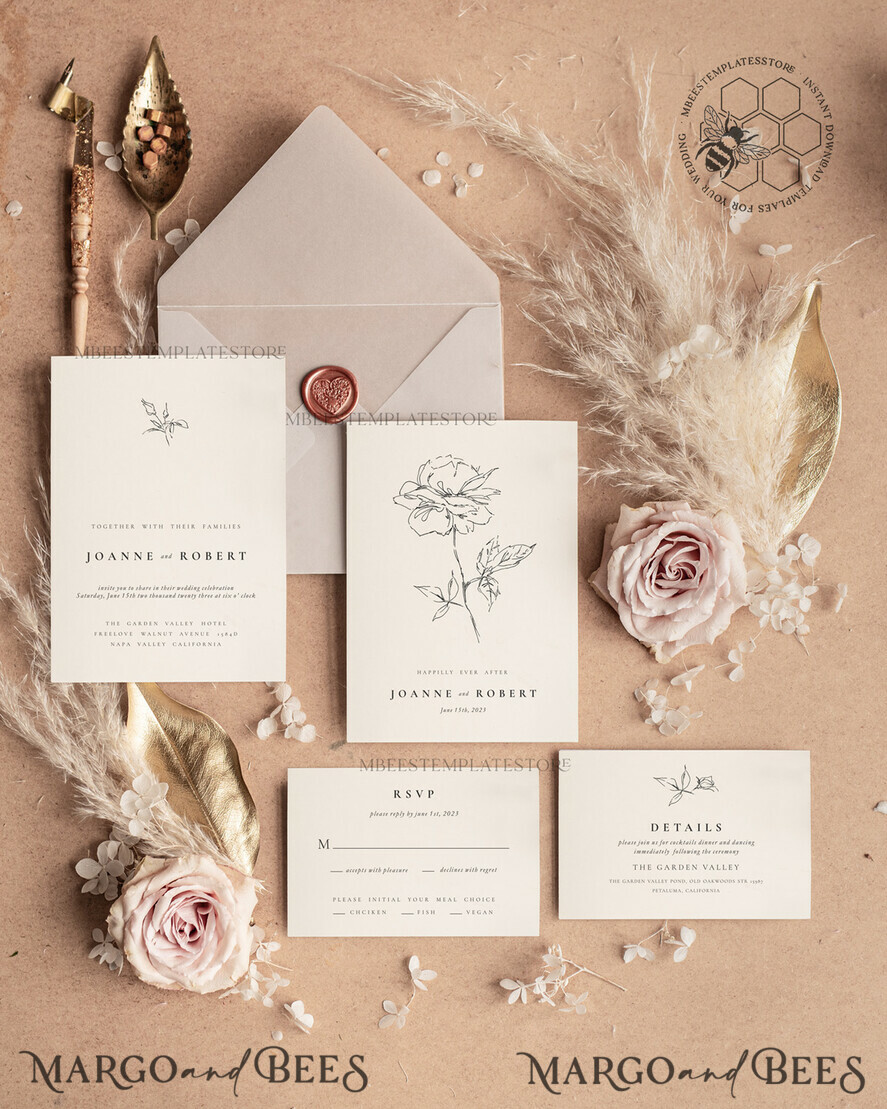 TEMPLETT wedding invitation download Fine art wedding invitation template, Instant download Boho Wedding Invites, Simple Wedding Invitation Printable Template Rustic Invitations