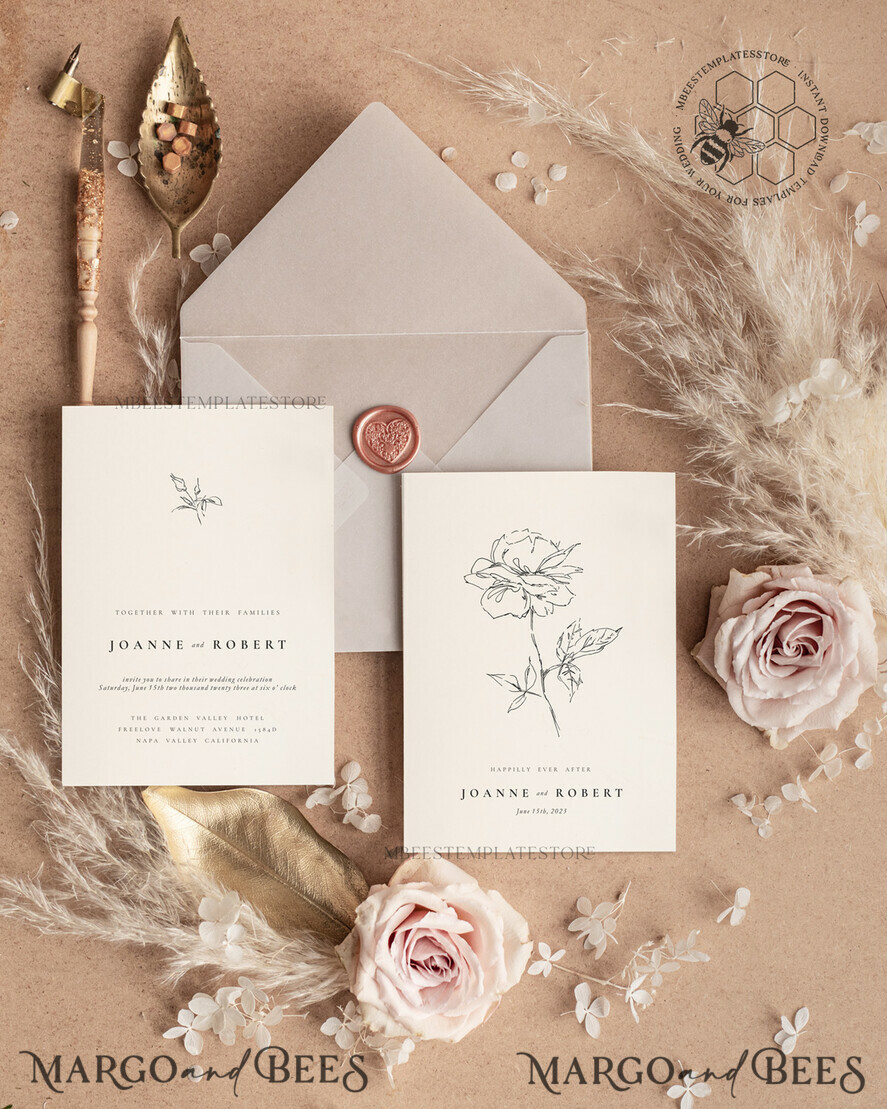 TEMPLETT wedding invitation download Fine art wedding invitation template, Instant download Boho Wedding Invites, Simple Wedding Invitation Printable Template Rustic Invitations