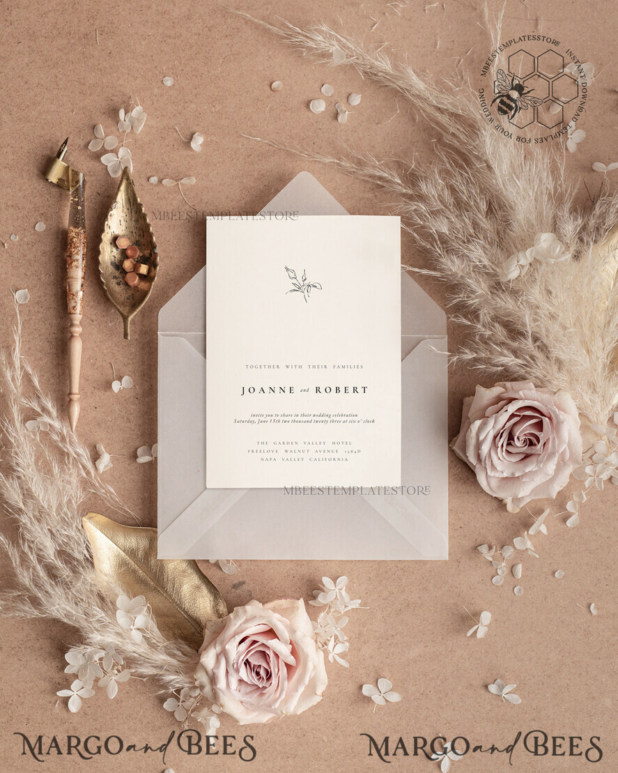TEMPLETT wedding invitation download Fine art wedding invitation template, Instant download Boho Wedding Invites, Simple Wedding Invitation Printable Template Rustic Invitations