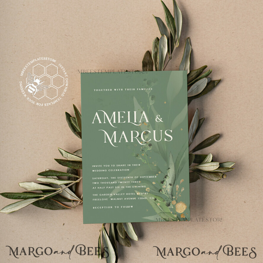 TEMPLETT wedding invitation download Sage Green wedding invitation template, Instant download Greenery Wedding Invites, Eucalyptus Garden Wedding Invitation Printable tuscany wedding , italy wedding , greece, destination wedding
