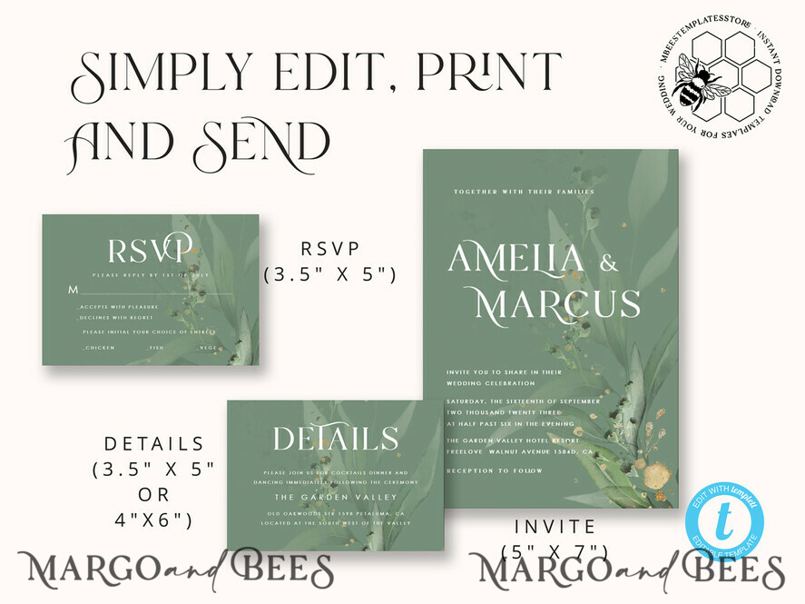 TEMPLETT wedding invitation download Sage Green wedding invitation template, Instant download Greenery Wedding Invites, Eucalyptus Garden Wedding Invitation Printable tuscany wedding , italy wedding , greece, destination wedding