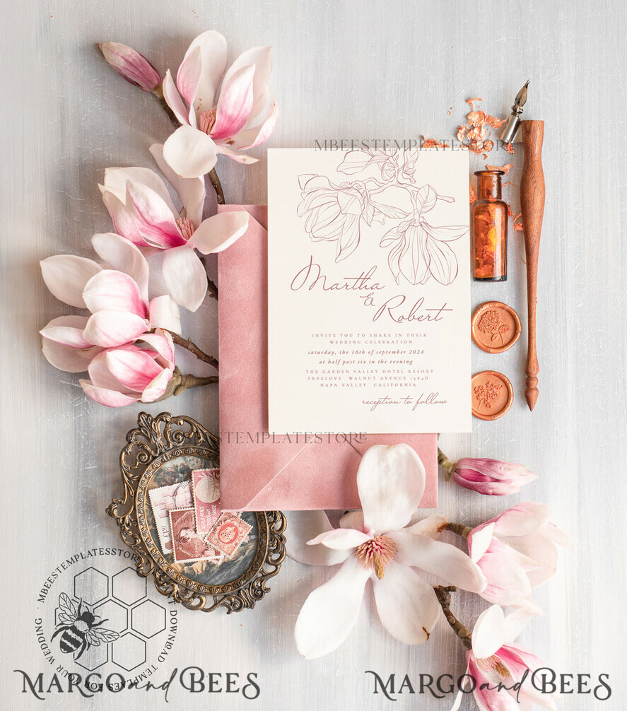TEMPLETT wedding invitation download Fine art pink wedding invitation template, Instant download Wedding Invites, Simple Wedding Invitation Printable Template Invitations