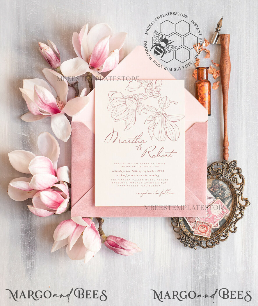 TEMPLETT wedding invitation download Fine art pink wedding invitation template, Instant download Wedding Invites, Simple Wedding Invitation Printable Template Invitations