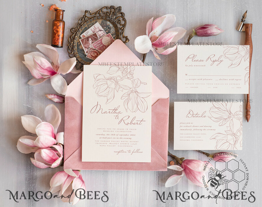 TEMPLETT wedding invitation download Fine art pink wedding invitation template, Instant download Wedding Invites, Simple Wedding Invitation Printable Template Invitations