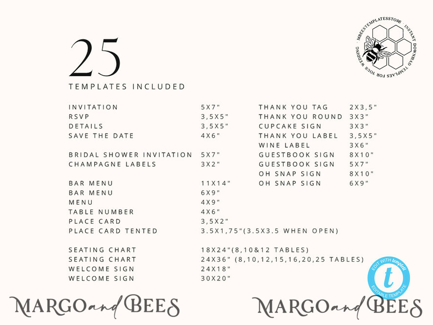 TEMPLETT wedding set Sage Green Boho Wedding Stationery Bundle, Greenery Wedding Template Kit, Wedding Invitation Set, Invitation Template Download Set, WSpr1