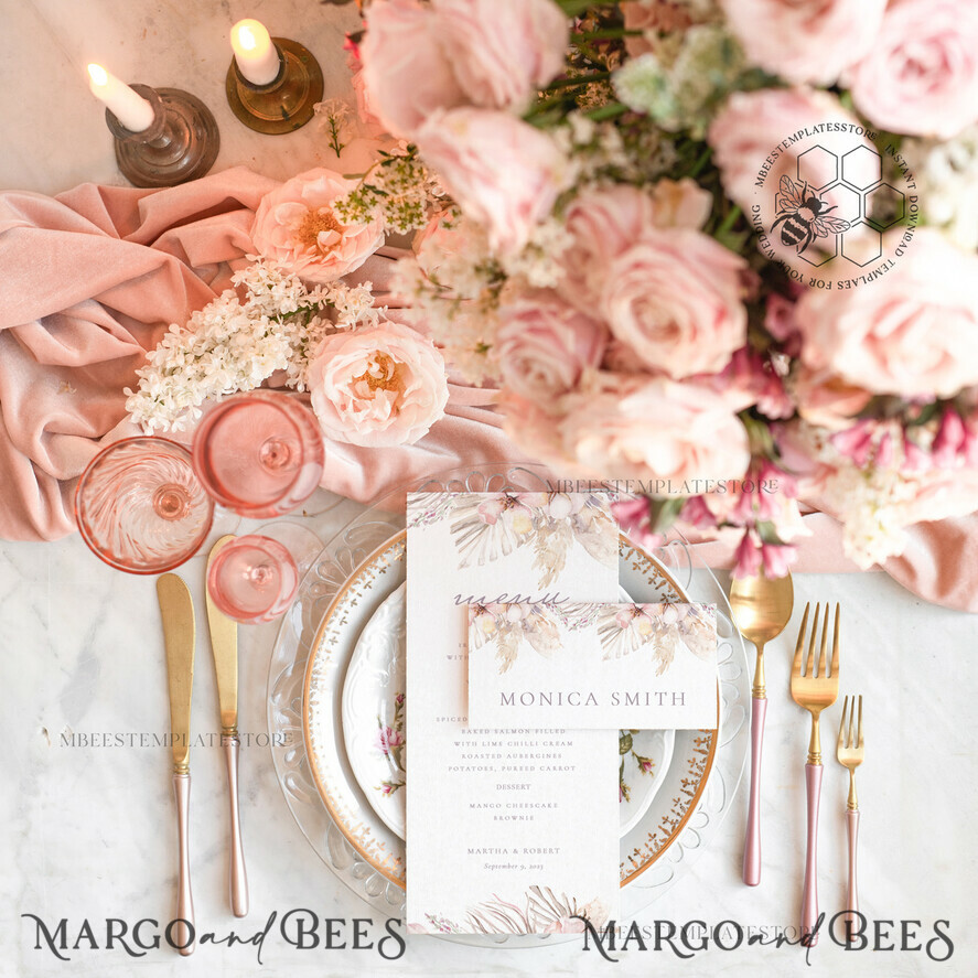 TEMPLETT  
 Hochzeitsdrucksachen Boho-Hochzeitsmenü-Vorlage, bearbeitbare Abendmenüs, Sofort-Download rustikale Hochzeitsmenüs, Gartenhochzeitsmenü druckbar, WPam5