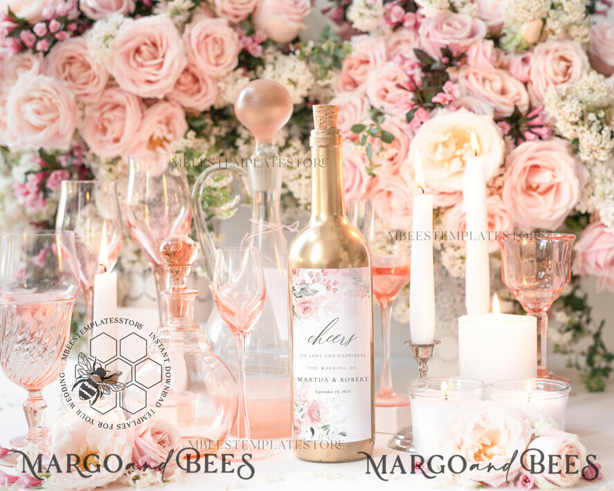 TEMPLETT wedding stationery Floral wine label wedding template, wine label weddings editable, Instant download Modern wine label wedding Garden  Printable, WRom1