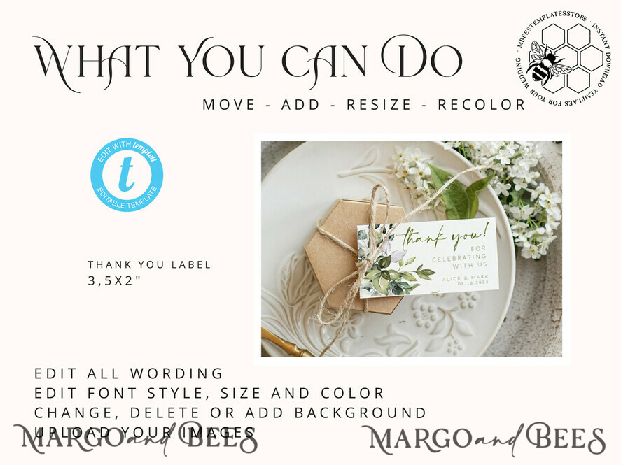 TEMPLETT wedding stationery Green Favor Tag Template, Greenery  Favor Tag Template, Editable Thank You Tag, Printable Wedding Gift Tags, Party Tags, WGreen4