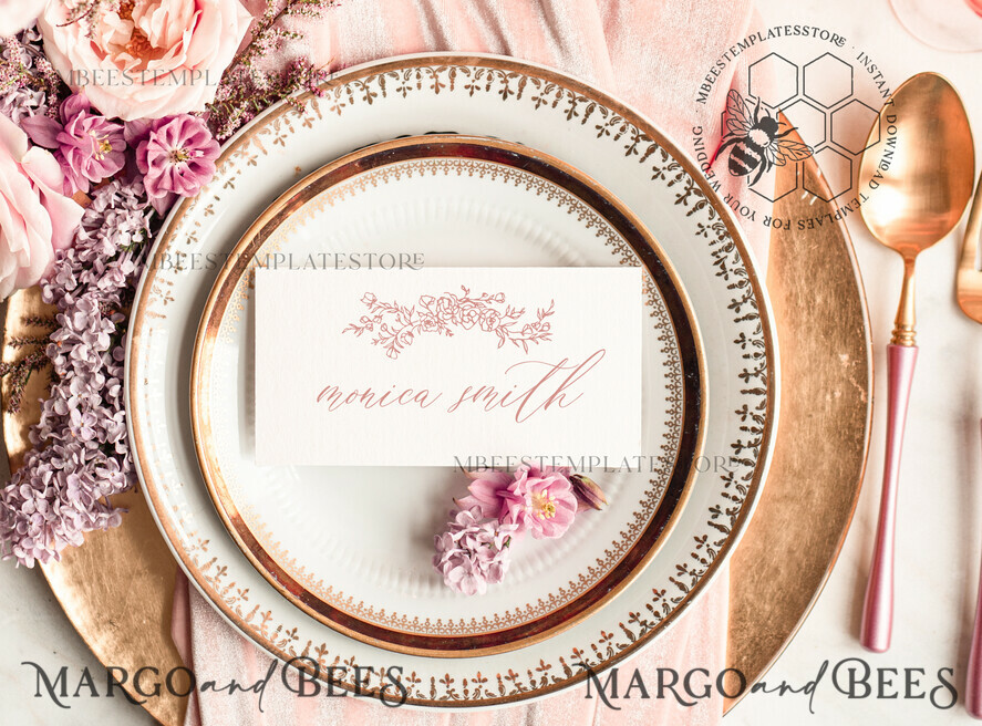TEMPLETT  
 Hochzeitsdrucksachen Boho Tischkarten Vorlage, TENTED Platzkarten bearbeitbar, Sofortiger Download Moderner Tischkarten mit Essenssymbol, Garten-Eskortkarten Druckbar, WRoses8