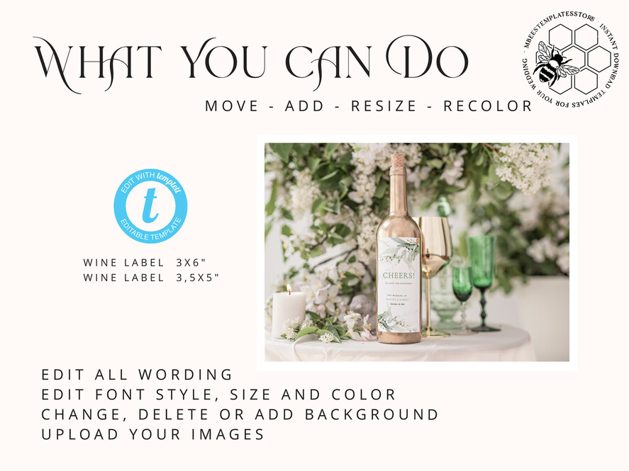 TEMPLETT wedding stationery Sage Green wine label wedding template, wine label weddings editable, Instant download Modern wine label wedding Garden  Printable, WSpr1